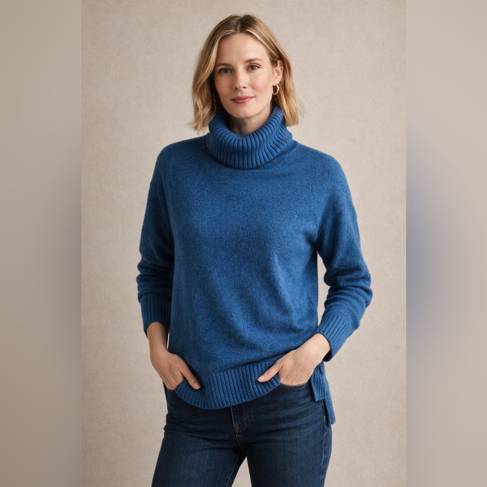 J.Crew Blue Turtleneck Sweater XS Wool Blend Knit Cozy Fall Winter Classic